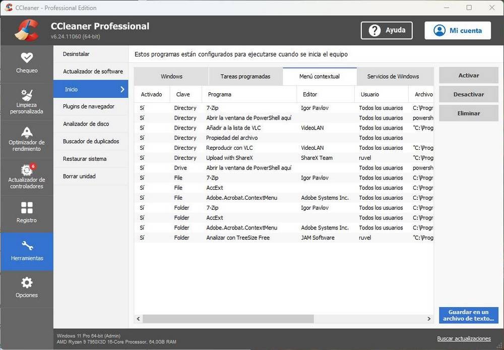 CCleaner - Personnaliser le menu contextuel