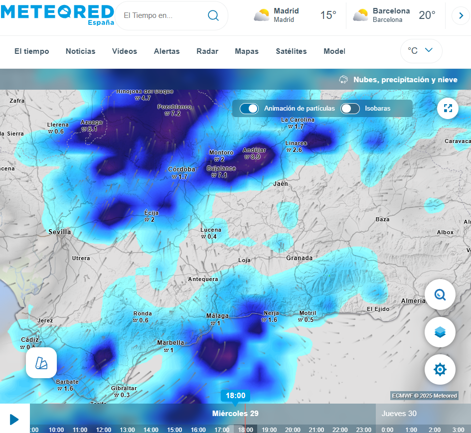 Carte en direct des précipitations à Meteored.