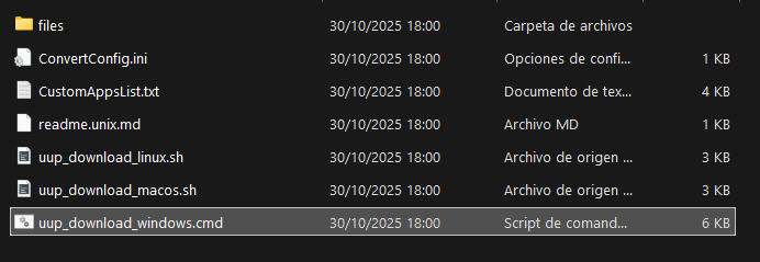 Dossier extrait du téléchargement UUP
