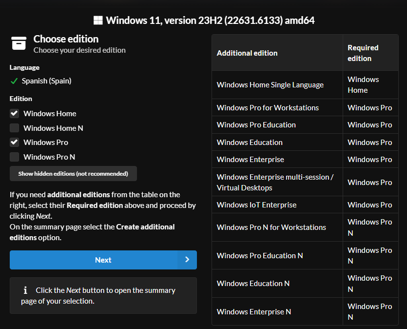Éditions 23H2 sur le dump UUP
