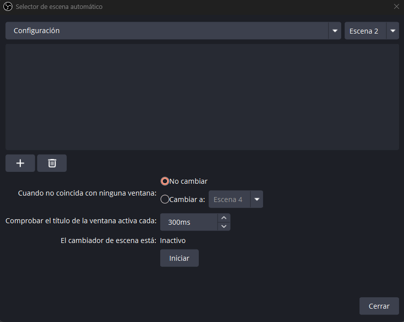Interface de sélection de scène OBS