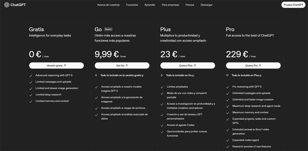 Prix ​​des différents modèles d'abonnement à ChatGPT AI d'OpenAI. Photo : OpenAI.