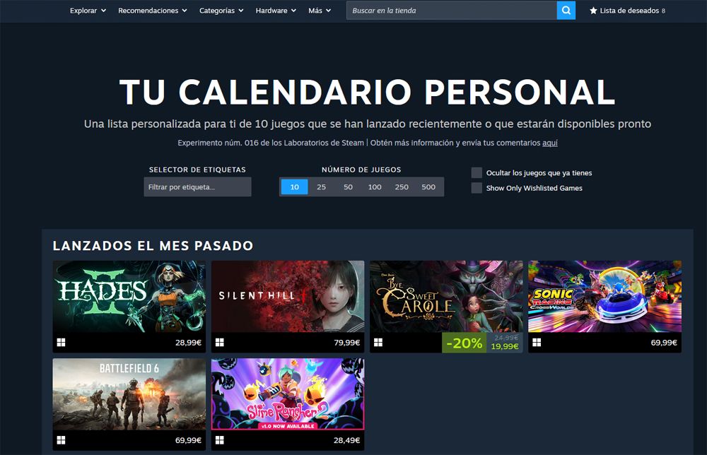 calendrier personnel Steam