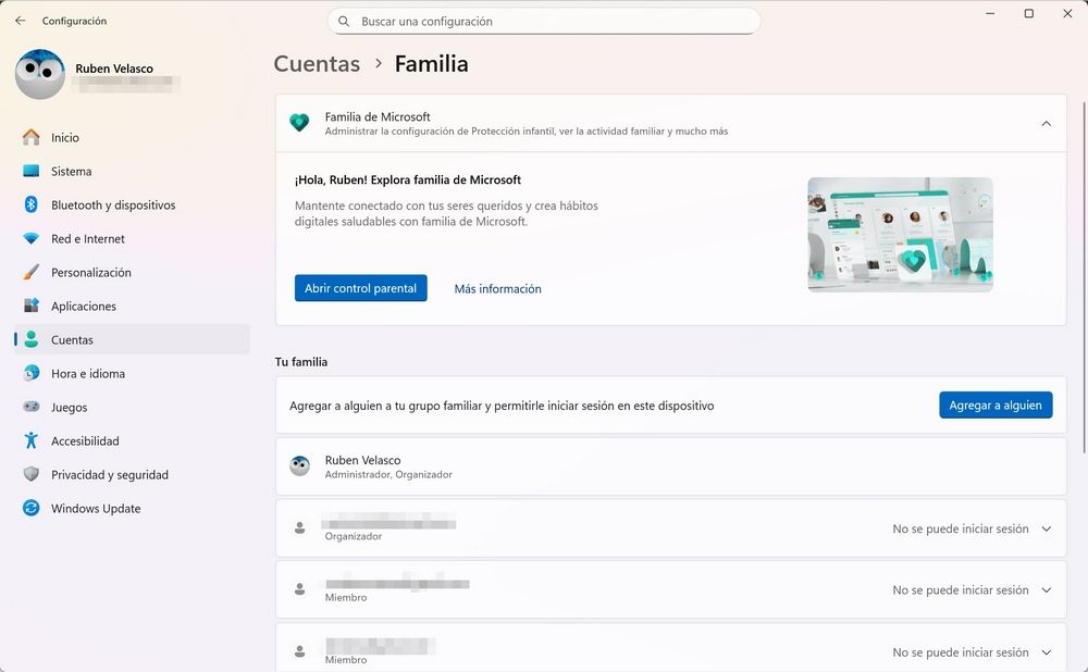 Interface de configuration d'un groupe familial dans un compte Microsoft, affichant l'option d'ajouter des membres.