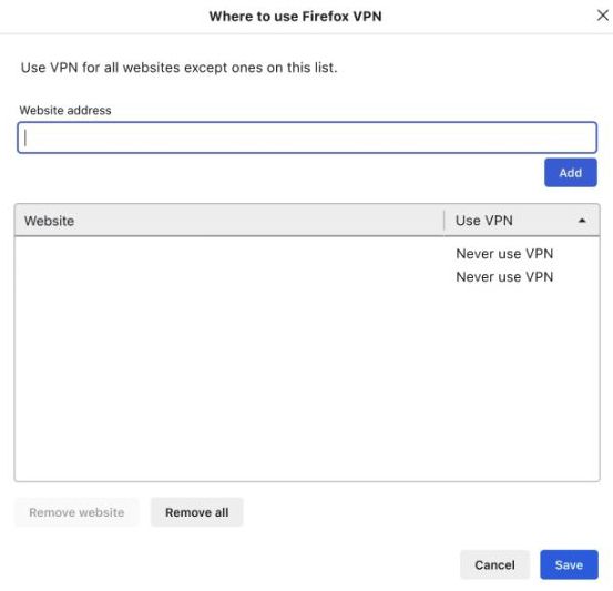 interface VPN pour Firefox