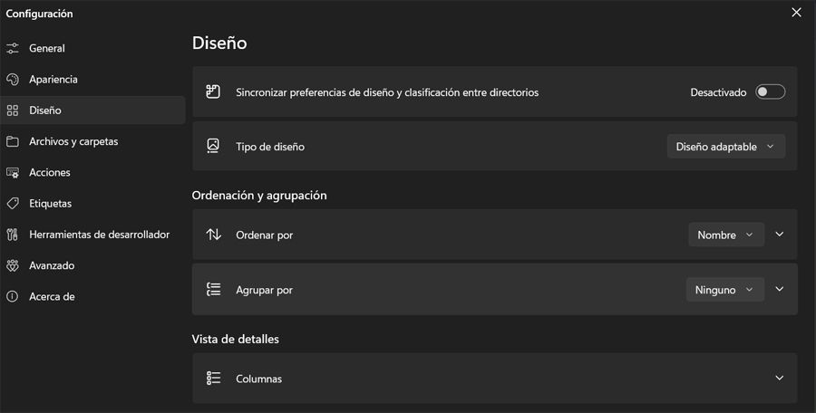 Fenêtre de configuration des fichiers