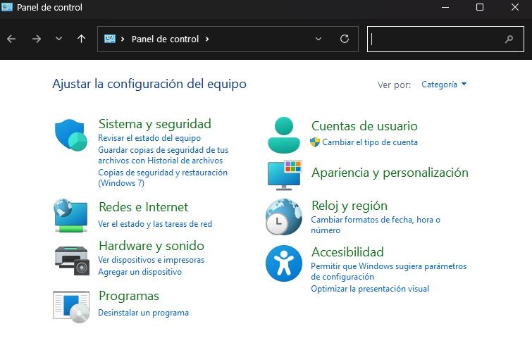 Panneau de contrôle