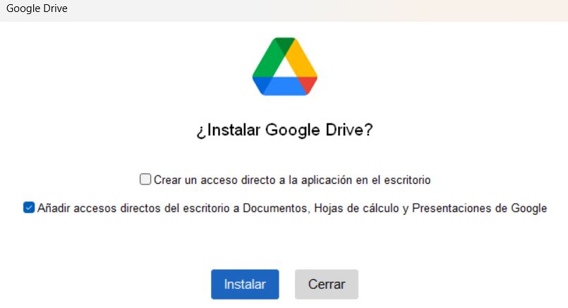Première étape de l'assistant Google Drive