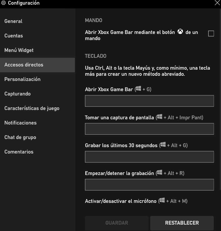 Raccourcis de la barre de jeu