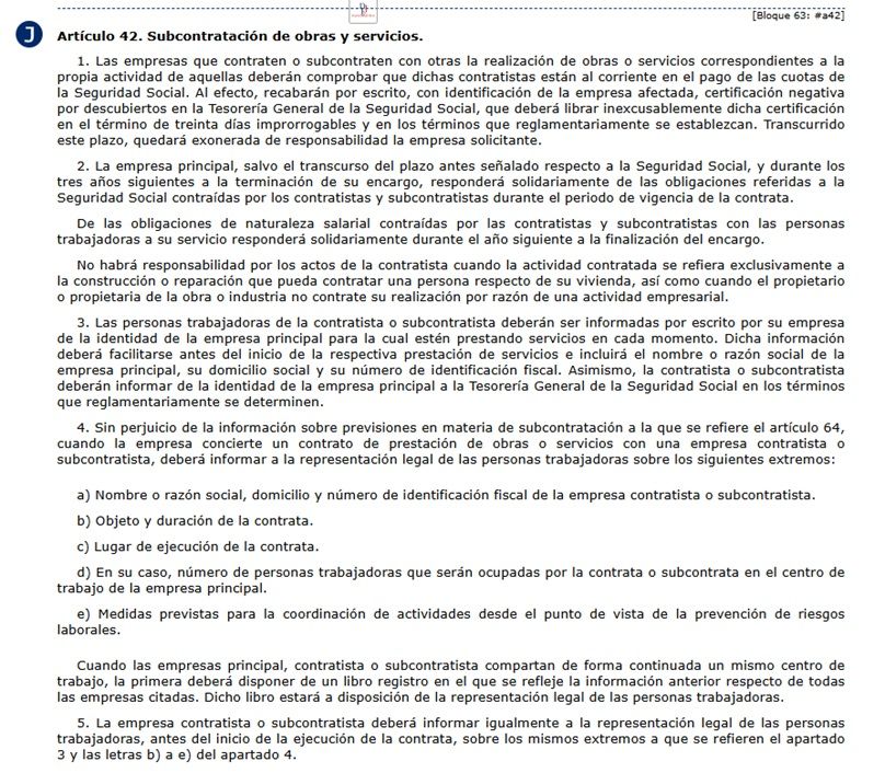 Article 42 du ET, Boe