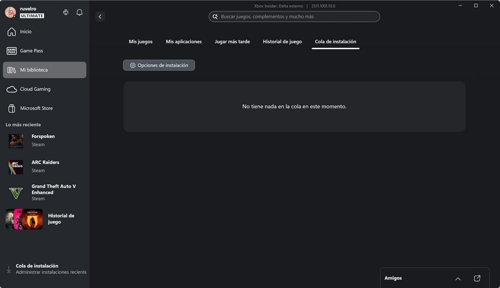 File d'attente de téléchargement et de mise à jour dans l'application Xbox pour Windows, affichant la progression de l'installation d'un jeu.