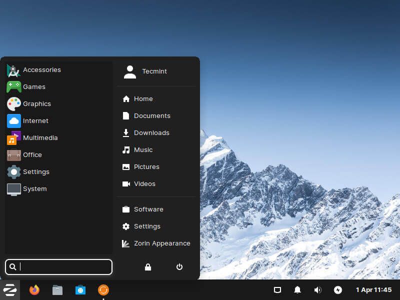 Interface Zorin OS Lite
