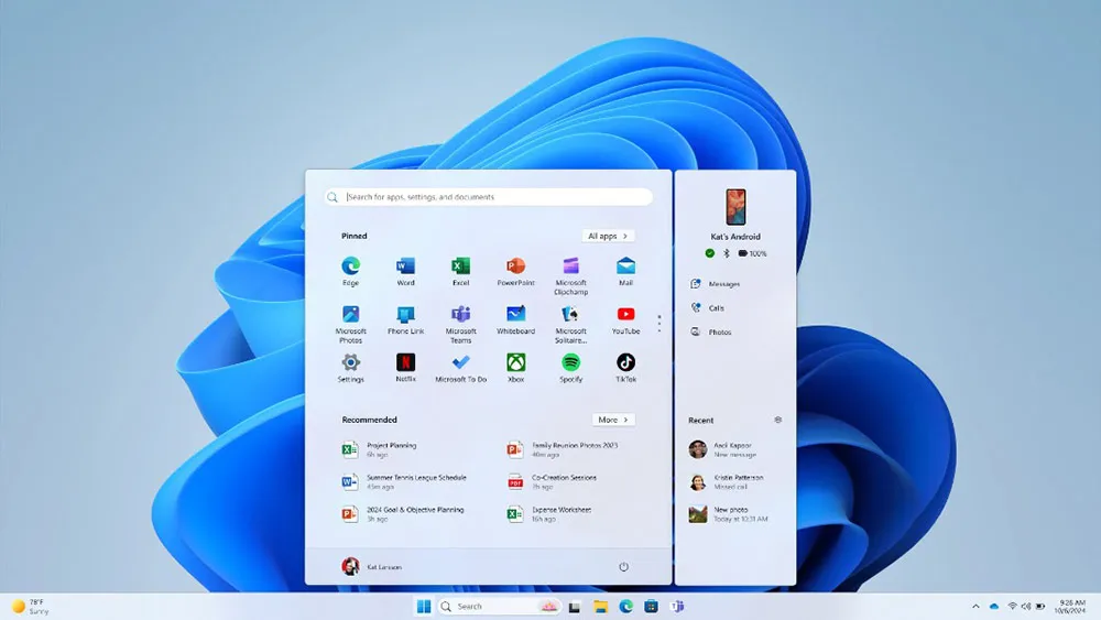 Lien mobile dans le menu Démarrer de Windows 11