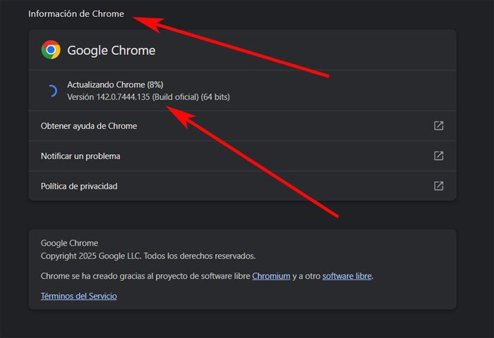 mise à jour d'installation de Chrome