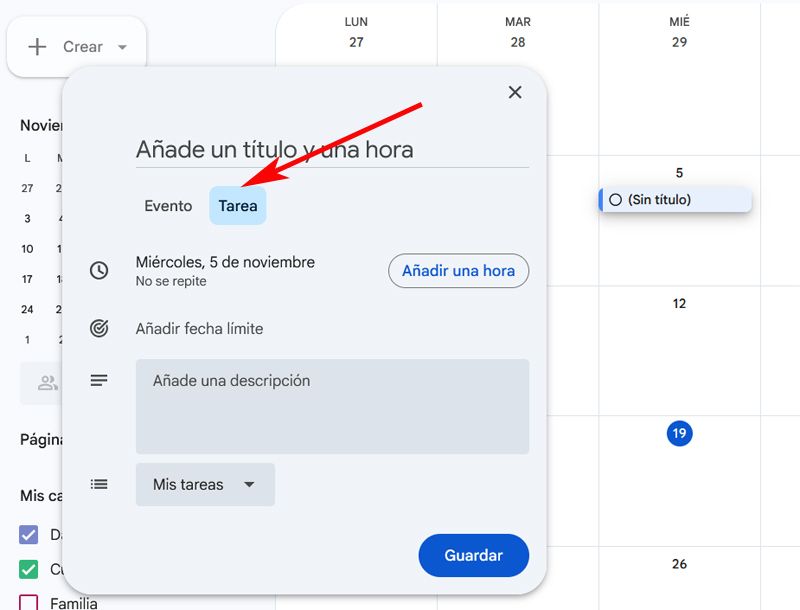 tâche de calendrier Google