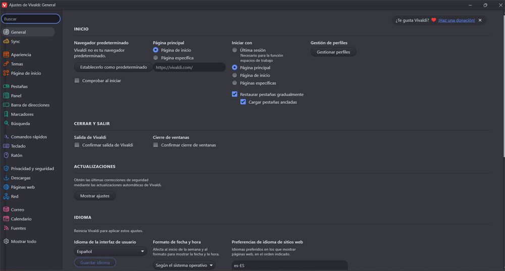 paramètres du navigateur Vivaldi