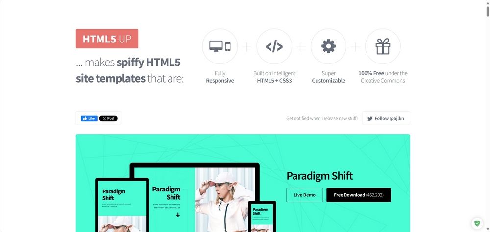 Capture d'écran de la page principale du site HTML5 UP, montrant une galerie avec divers modèles de conception Web réactifs.