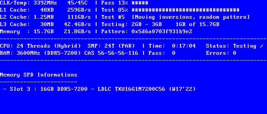 interface de test de mémoire