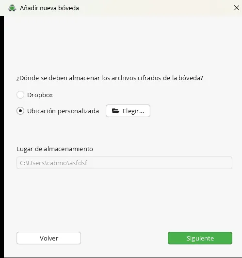 Emplacement personnalisé pour le coffre-fort Cryptomator