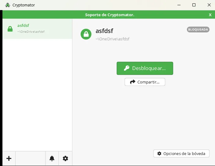 Vault prêt à être déverrouillé chez Cryptomator.