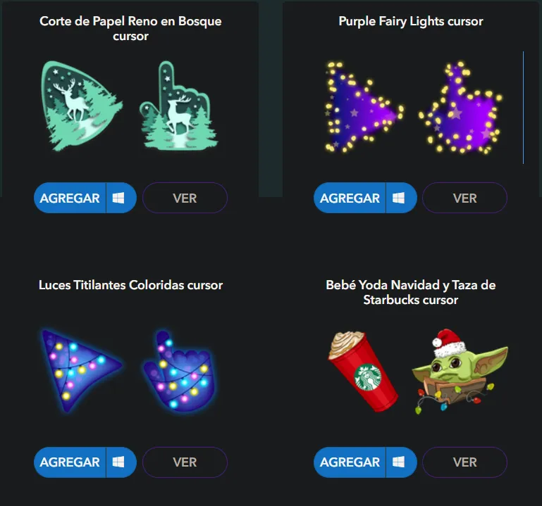 Curseurs téléchargeables pour Windows 11 depuis Custom Cursor, où l'on retrouve des exemples comme Baby Yoda