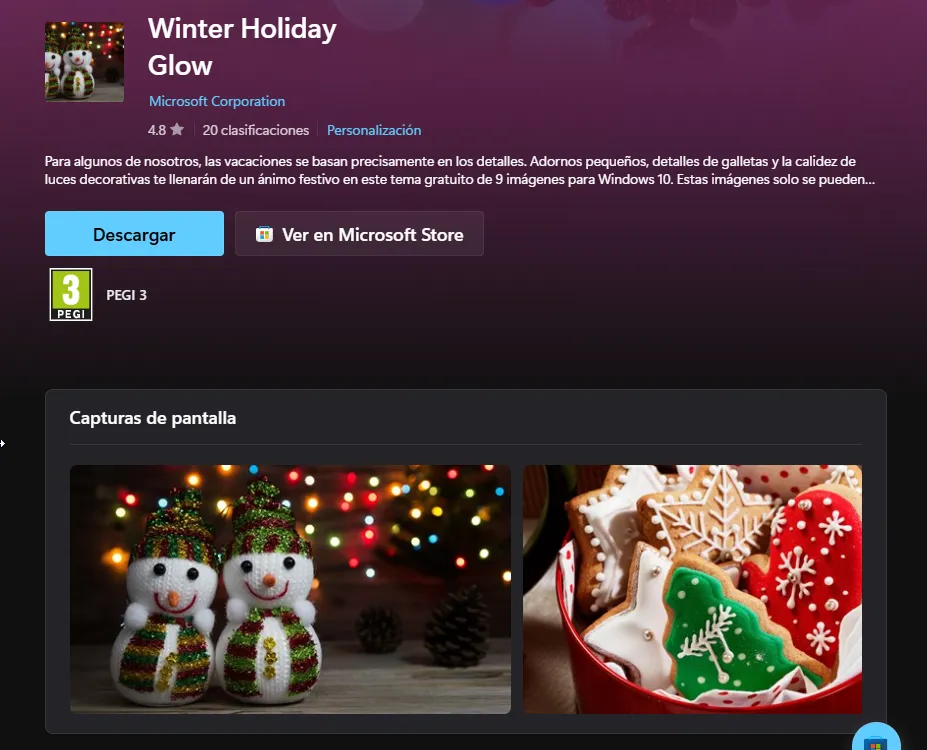 Pack Winter Holidays Glow, disponible dans le Microsoft Store