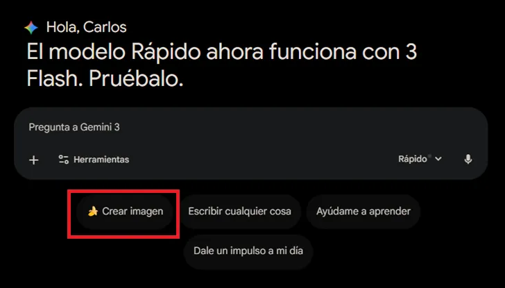 Application Gemini, utilisation de Nano Banana en sélectionnant le modèle dans son interface