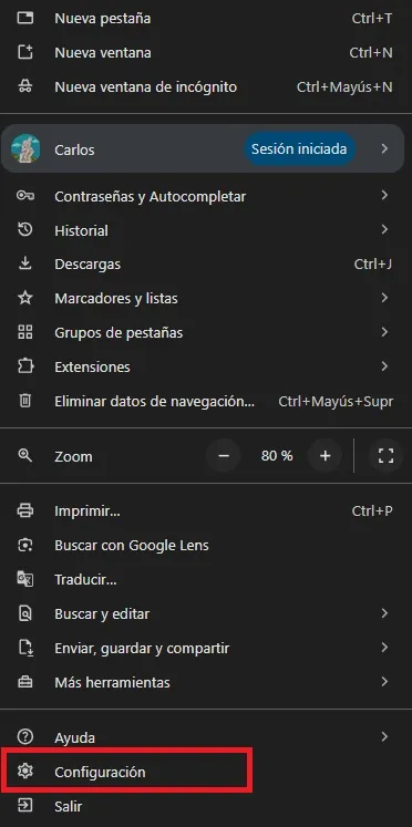 Options de Google Chrome