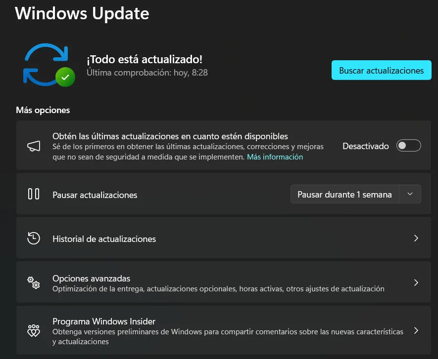 mise à jour Windows dans l'application Paramètres