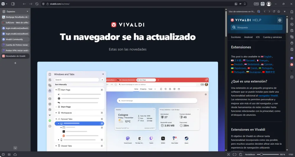 Apparence et structure actuelles du navigateur Vivaldi.