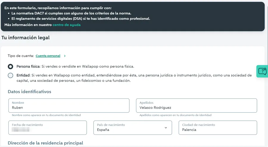 formulaire de données wallapop