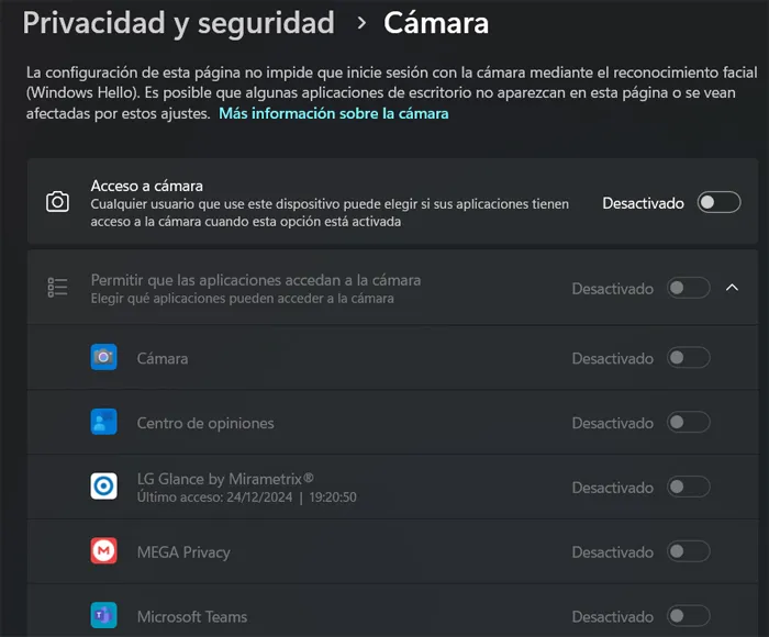 fenêtres de confidentialité wecam 11