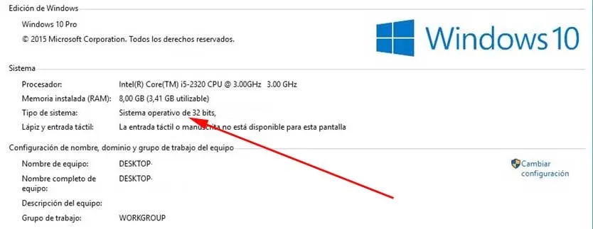 Fenêtre du système d'exploitation Windows 10 affichant l'architecture 32 bits du système.