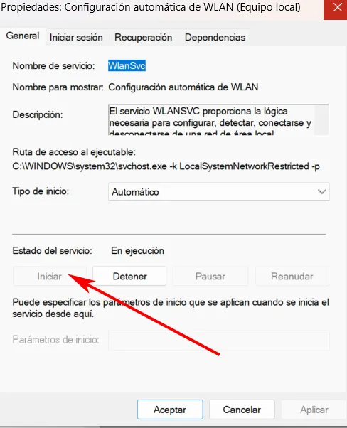 Bouton qui nous permet de démarrer le service Wlan de Windows 11.