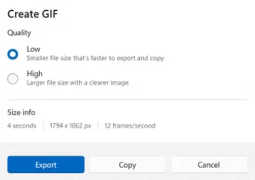 Fonction pour créer un GiF animé avec les outils de capture de Windows.