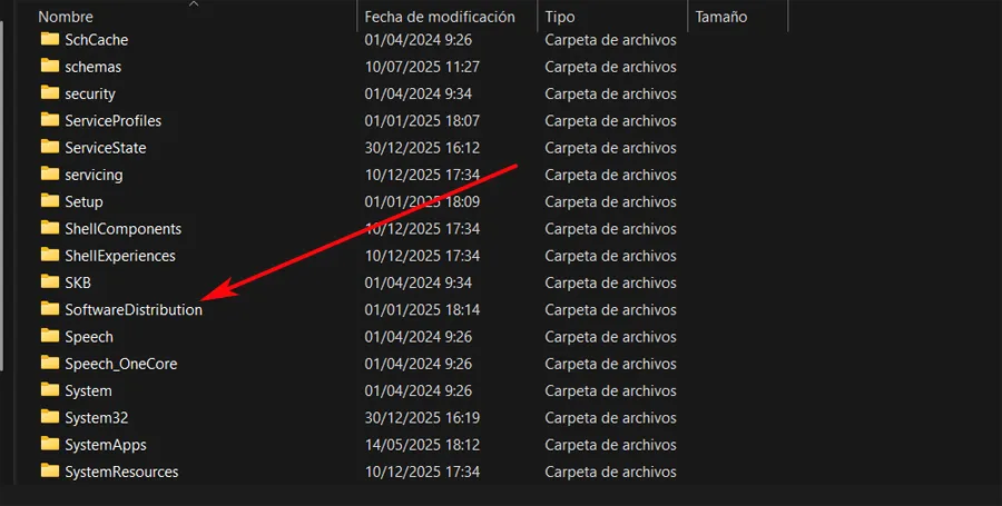 Dossier des mises à jour Windows