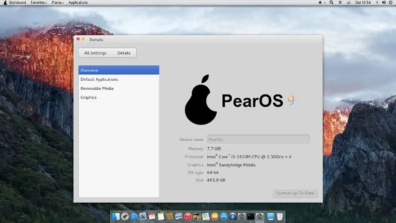 Interface principale du bureau KDE avec l'aspect macOS de Linux pearOS.