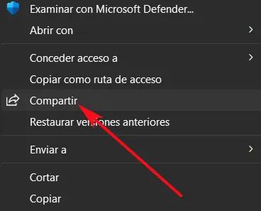 Nouvelle fonctionnalité de partage dans Windows 11 qui apparaît dans le menu contextuel.