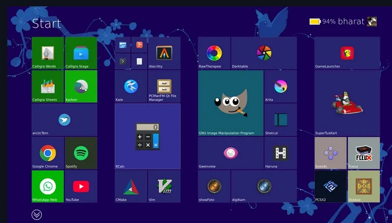 Projet open source Win8DE avec l'interface Windows 8, sous Linux.