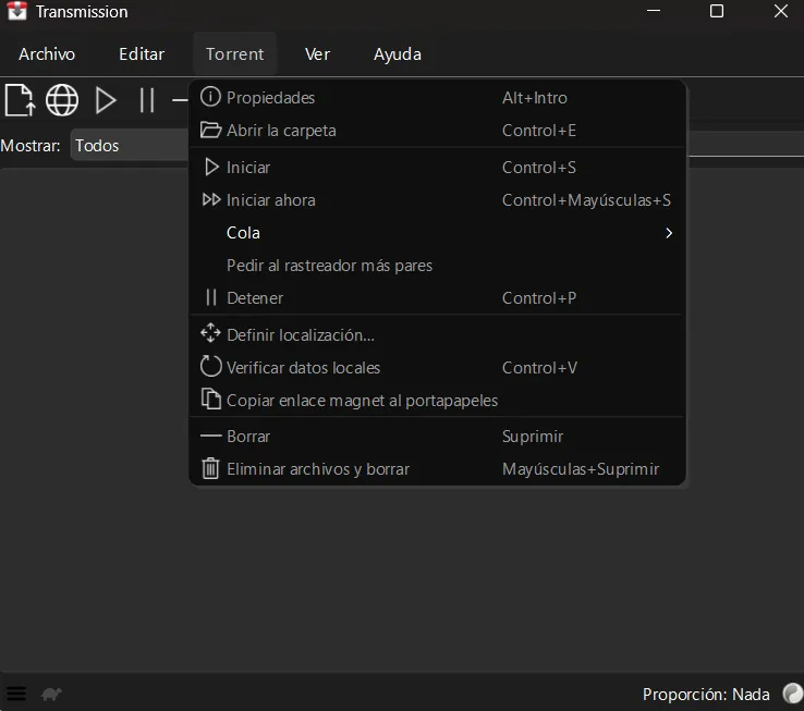 Interface client principale pour le téléchargement de torrent, Transmission.