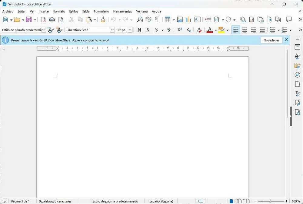 LibreOffice Writer en version 24.2 à l'écran