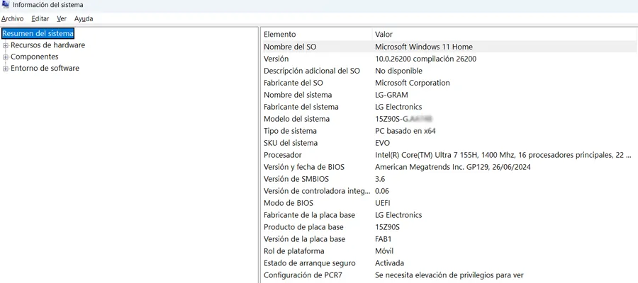 Outil d'informations système inclus dans Windows.