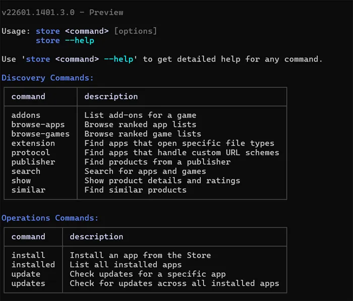 Commandes à utiliser dans le magasin caché de Windows.