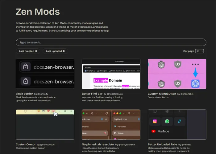 Mods pour ajouter le navigateur Zen Browser.