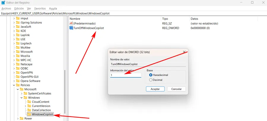 Inscription Windows 11 pour désactiver l'assistant Copilot.