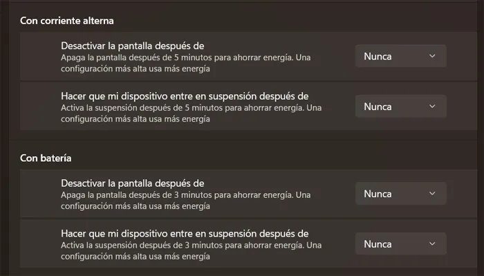 Modes de mise hors tension automatique dans les paramètres d'alimentation.