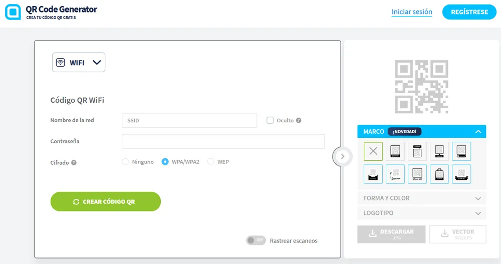 Interface web QR Code Generator de l'application en ligne,