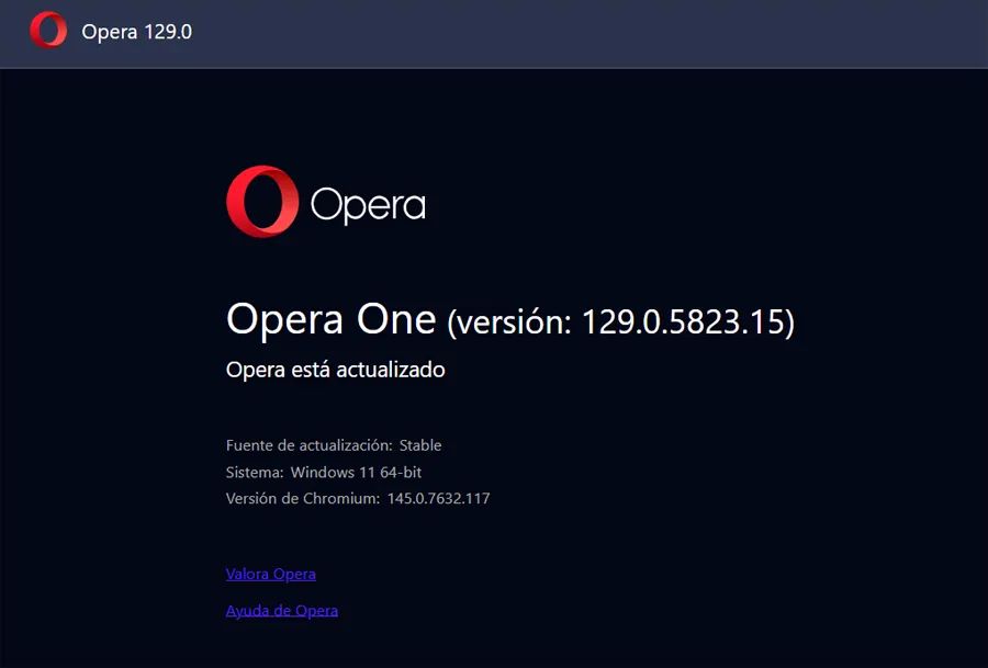 Fenêtre de mise à jour d'Opera