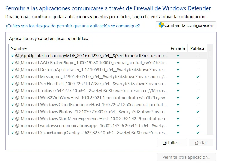 Applications autorisées et bloquées via le pare-feu.