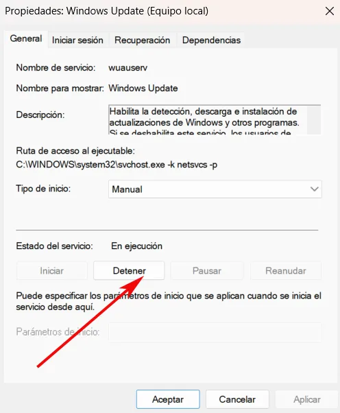 Service Windows Update pour désactiver les mises à jour du système.